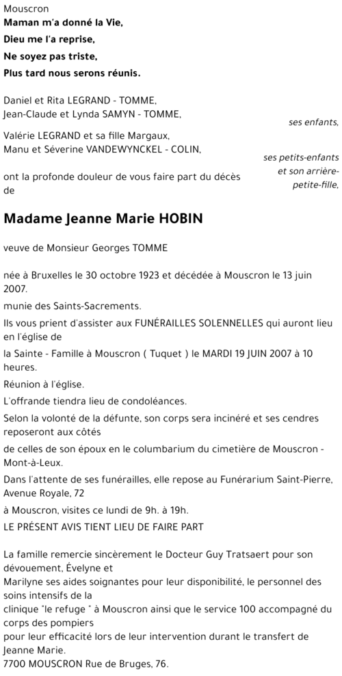 Jeanne Marie HOBIN