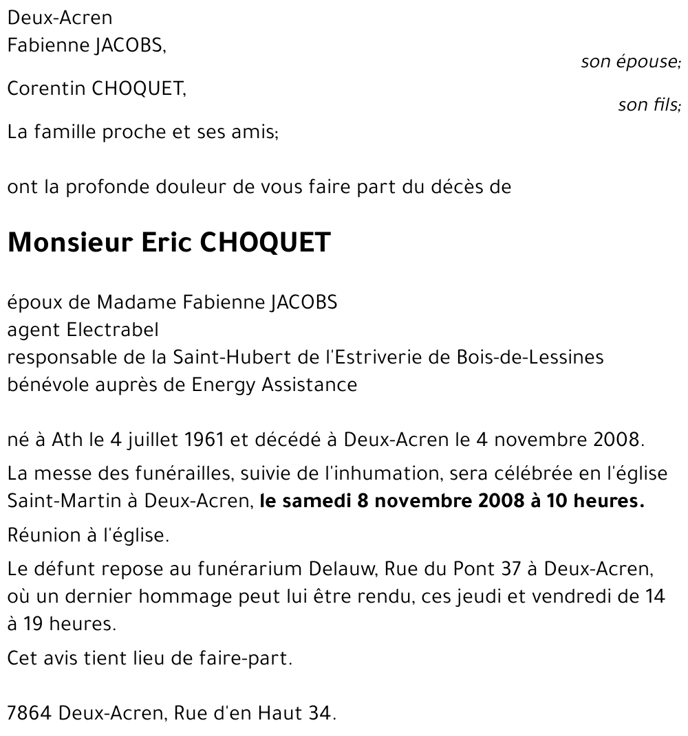 Eric CHOQUET († 04/11/2008) | Inmemoriam