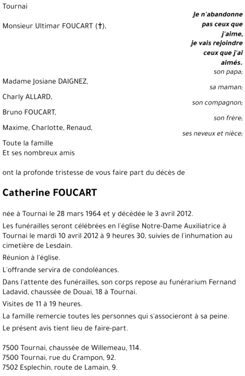 Catherine FOUCART († 03/04/2012) | Inmemoriam