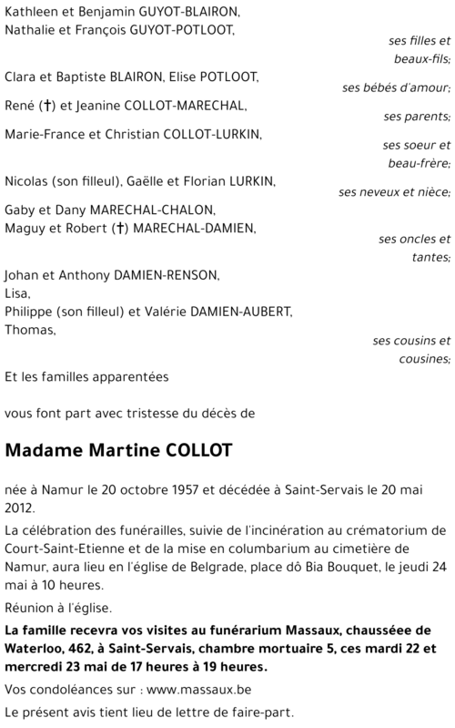 Martine COLLOT († 20/05/2012) | Inmemoriam