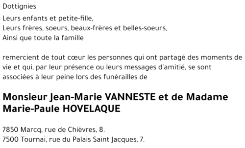 Jean-Marie et Marie-Paule VANNESTE - HOVELAQUE