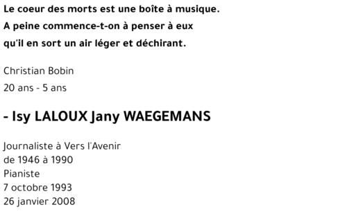 Isy LALOUX Jany WAEGEMANS