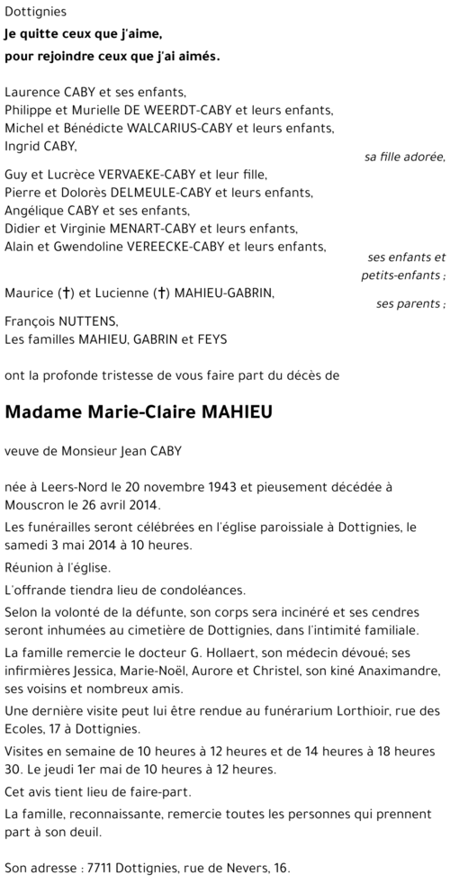 Marie-Claire MAHIEU