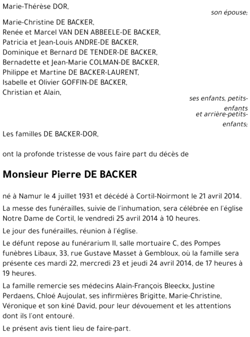 Pierre DE BACKER