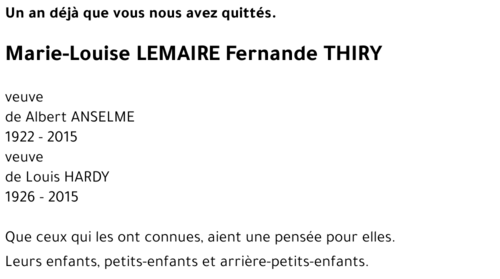 Marie-Louise LEMAIRE Fernande THIRY