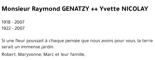 Raymond - Yvette GENATZY - NICOLAY