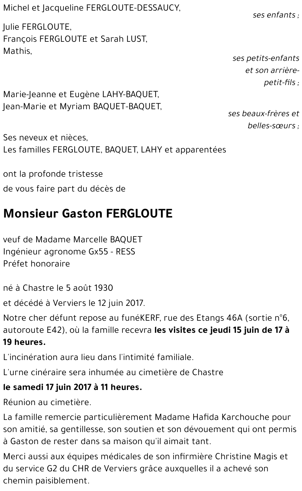 Gaston FERGLOUTE († 12/06/2017) | Inmemoriam
