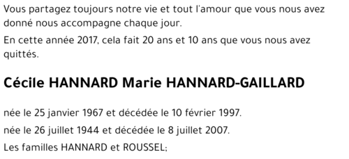 HANNARD Cécile HANNARD-GAILLARD Marie