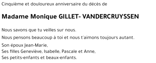 Monique GILLET-VANDERCRUYSSEN.