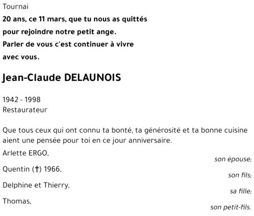 Jean Claude Delaunois 01 01 1901 Inmemoriam