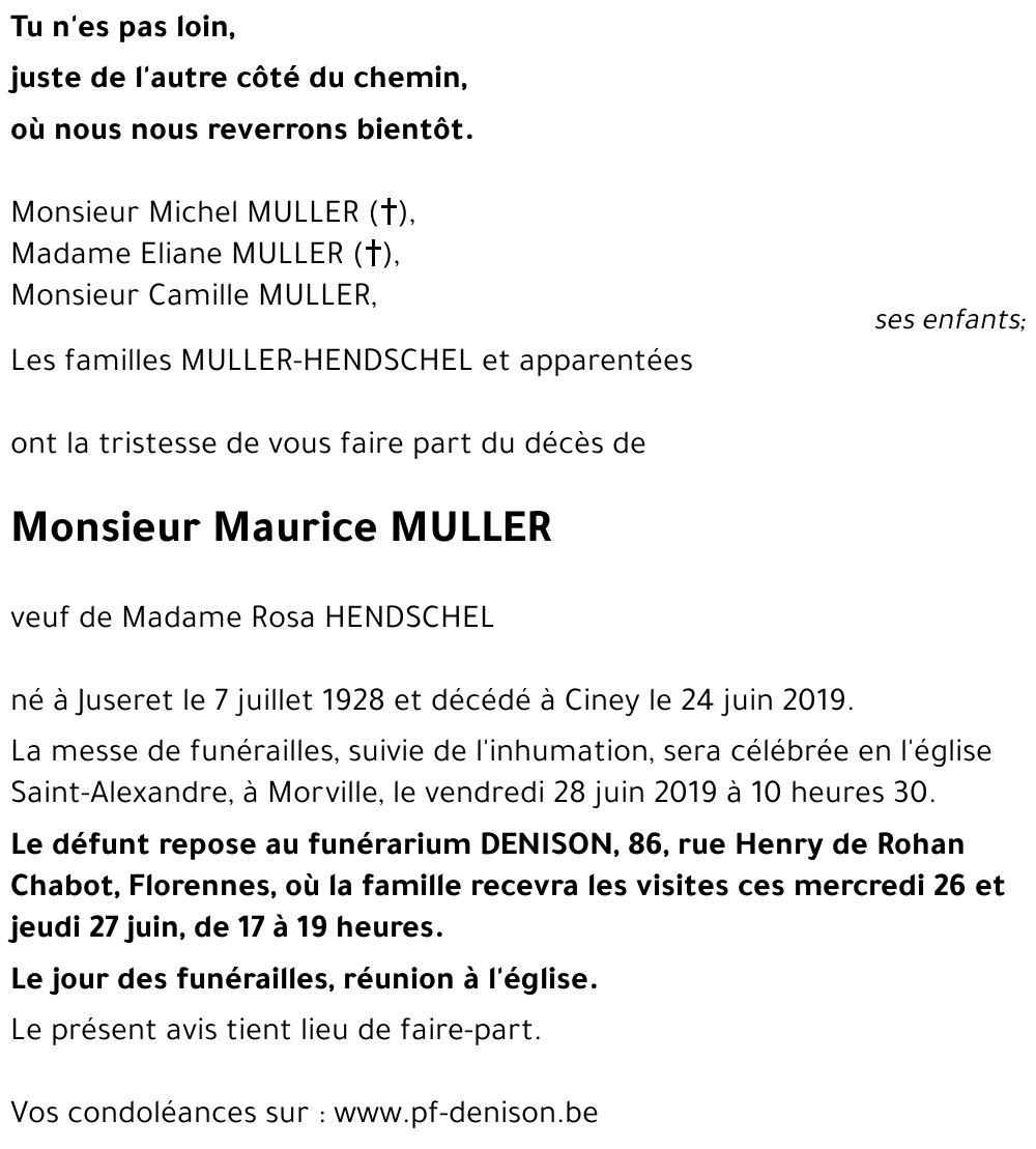 Maurice MULLER († 24/06/2019) | Inmemoriam