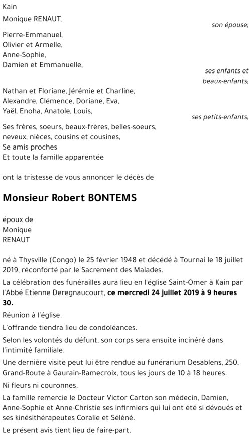 Robert BONTEMS († 18/07/2019) | Inmemoriam