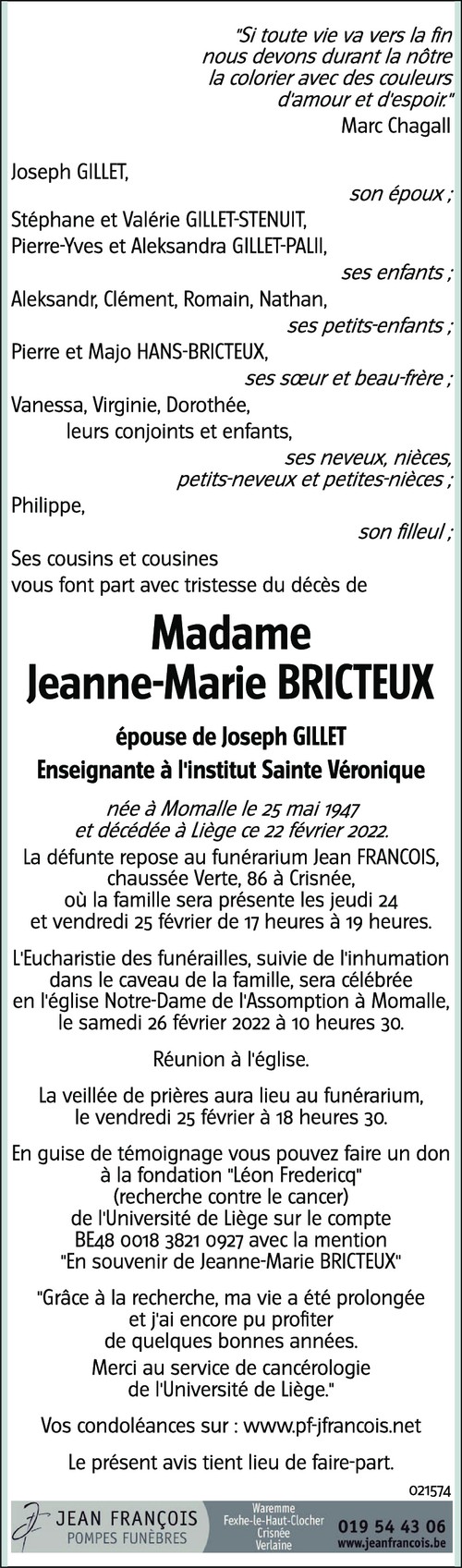 Jeanne Marie BRICTEUX
