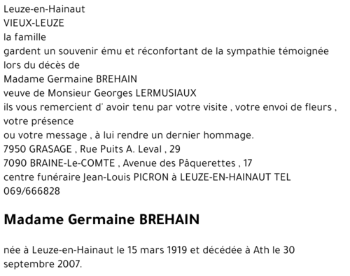 Germaine BREHAIN