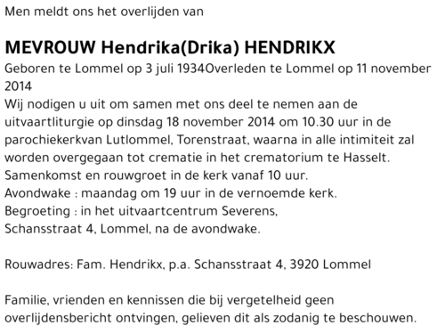Hendrika(Drika) Hendrikx
