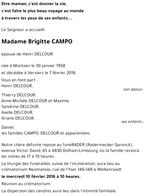 Brigitte CAMPO († 07/02/2016) | Inmemoriam