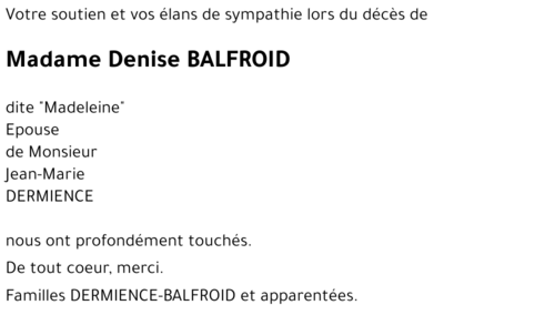 Denise, dite Madeleine BALFROID