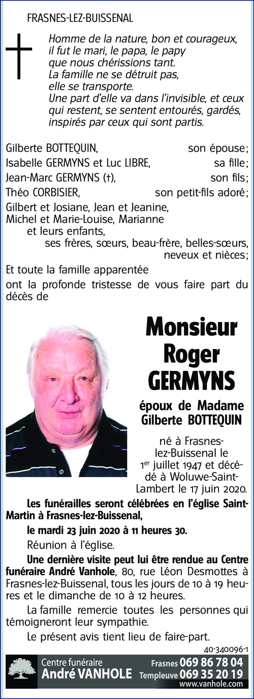 Roger GERMYNS († 17/06/2020) | Inmemoriam
