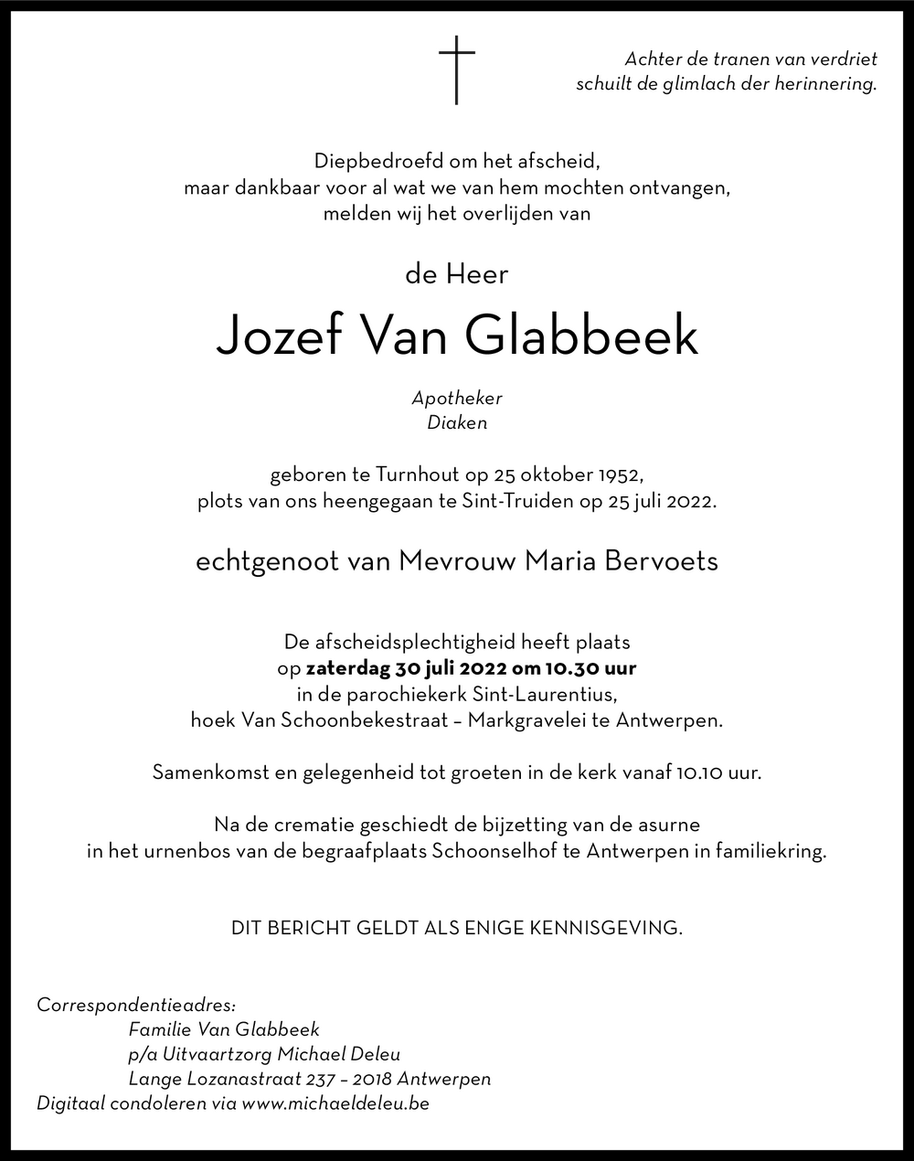 Jozef Van Glabbeek († 25/07/2022) | Inmemoriam
